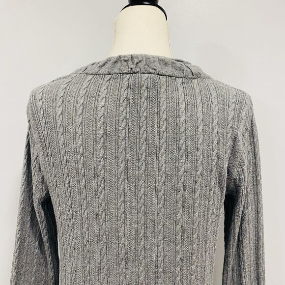 EDDIE BAUER M Y2K Gray Cable Knit V-Neck Long-Sleeve Sweater Bella Swan Preppy - Picture 8 of 16